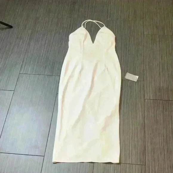 Katie May Ivory Deep V-Neck Open Back Sleeveless Cocktail Midi Dress Size M - Picture 3 of 16